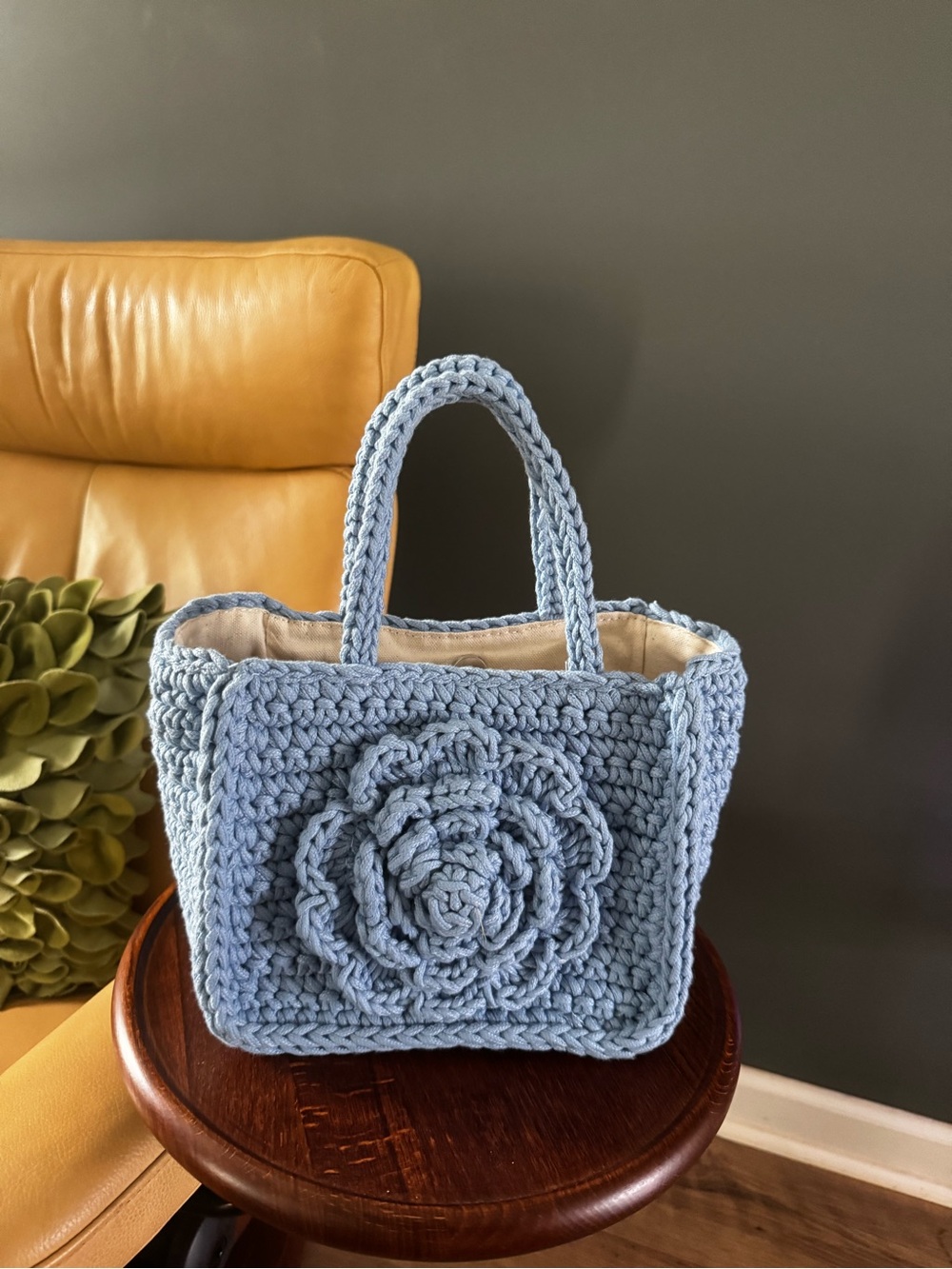 Crochet Tote Bag with Floral Detail